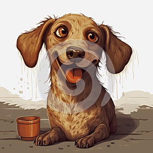 Illustration of a funny brown dachshund.