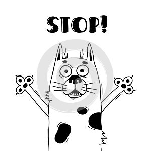 Illustration with funny hound who shouts - Stop. For design