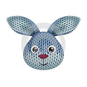 Illustration of a funny knitted rabbit toy head