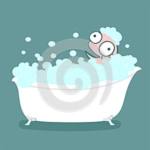 Illustration of funny man taking a bath