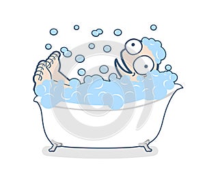 Illustration of funny man taking a bath