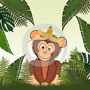 illustration of funny monkey in the jungle