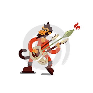 Illustration of funny monkey playing electric guitar isolated on white background