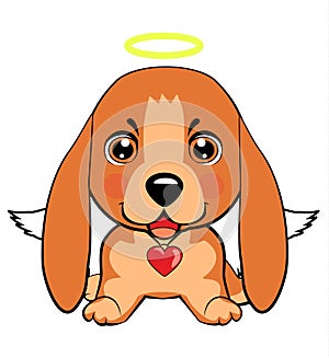 Illustration of funny puppy dog media icon smiley, happy dog angel