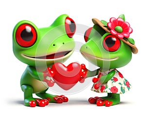 illustration of a funny red eyed tree frog giving a love heart