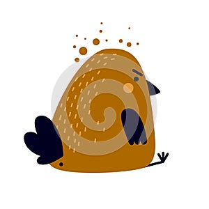 Illustration of funny tired or ill bird with big cup of tea