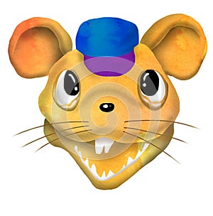 Illustration of a funny ugly cartoon mouse. Cutting watercolor texture. Design for t-shirts, and posters.