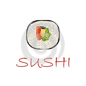 illustration of futomaki sushi roll containing salmon