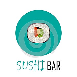 illustration of futomaki sushi roll containing salmon