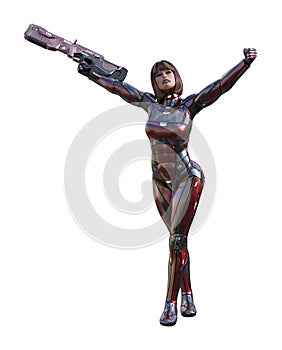 Illustration of a futuristic female soldier