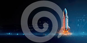 illustration of a futuristic rocket ship opens a portal to the limitless frontiers of space exploration. photo