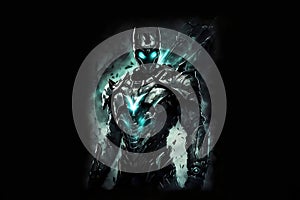 An illustration of futuristic super hero with unique robotic costume, fantasy and game character. Good for t-shirt, mug, poster,