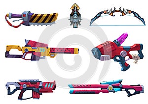 Illustration: Futuristic Weapon Arsenal with White Background.