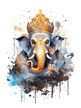 Illustration of Ganesh, elephant-headed Hindu god. Generative AI