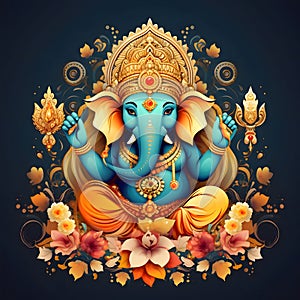 Illustration of Ganesha for Happy Ganesh Chaturthi festival of India. Diwali, the dipawali Indian festival