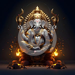 Illustration of Ganesha for Happy Ganesh Chaturthi festival of India. Diwali, the dipawali Indian festival