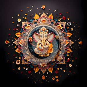 Illustration of Ganesha for Happy Ganesh Chaturthi festival of India. Diwali, the dipawali Indian festival. Dark background