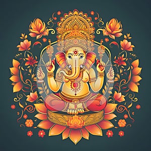 Illustration of Ganesha for Happy Ganesh Chaturthi festival of India. Diwali, the dipawali Indian festival. Dark background