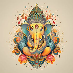 Illustration of Ganesha for Happy Ganesh Chaturthi festival of India. Diwali, the dipawali Indian festival. Light background