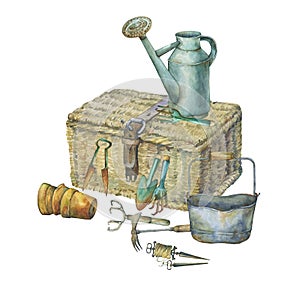 Illustration of gardening tools.