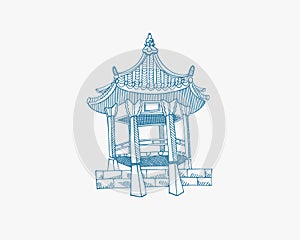 Illustration of gazebo from Namsangol Hanok Village, Seoul South Korea