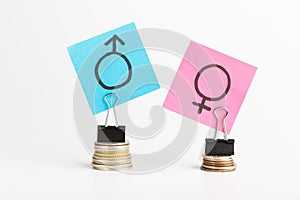 Illustration of gender pay gap with colorful stickers photo