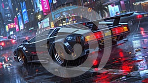 Dramatic Transformation Scene Urban Landscape Futuristic Car photo