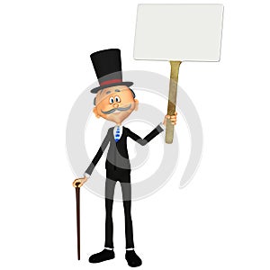 Illustration of a Gentleman holding a sign