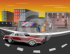 Illustration of a Ghetto with black people