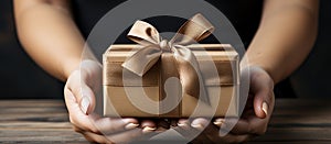 Illustration of a gift box in hand with a Christmas background, AI Generated