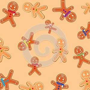 Illustration of gingerbread mens on a beige background.