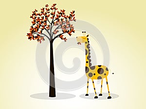 Illustration Giraffe Eating Leaves