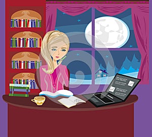 Illustration of girl doing homework