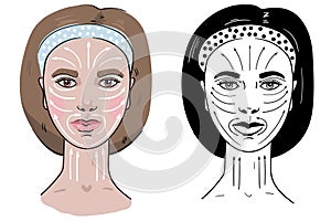 Illustration of a girl with massage lines on her face.