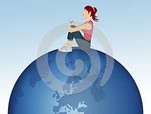 Illustration of girl sitting on the world