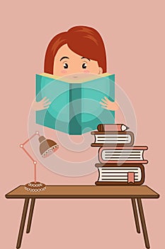 Illustration of a girl studying in room