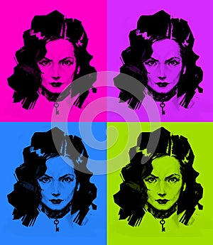 Illustration of a girl in the style of pop art. Fashionable modern picture. A painting for graffiti and printing on the wall.