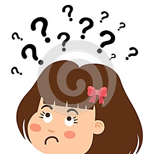 Girl thinking with question marks vector