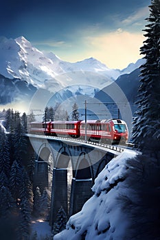 Illustration of Glacier express in the Alps, Switzerland photo