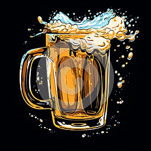 illustration of a glass of beer explosion on black background