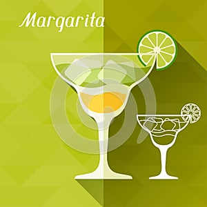 Illustration with glass of margarita in flat photo