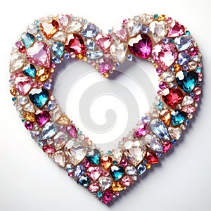 illustration of glittering diamonds and gemstones in a heart shape