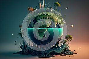 Illustration of global warming and Enviornment concept. The climate change on the earth model. Enviornmental and pollution