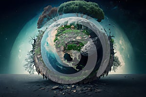 Illustration of global warming and pollution concept. The climate change on the earth model. Enviornment and enviornmental
