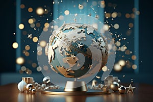 Illustration of a globe adorned with festive