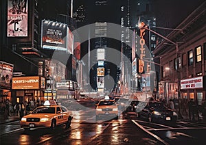 illustration, the glow of new york nightlife poster, ai generative