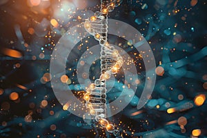 Illustration of glowing blue double helix on dark blue background