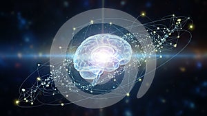 Illustration of a glowing brain featuring interconnected neural