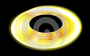 Illustration of a glowing golden disk on a black background