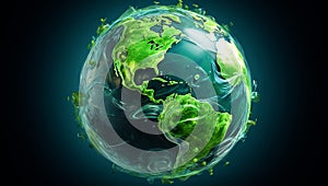 Illustration of glowing green planet earth. AI Generated